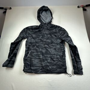 Hill City Jacket Mens Small Black Gray Camo 1/2 Zip Lightweight Hooded Jacket